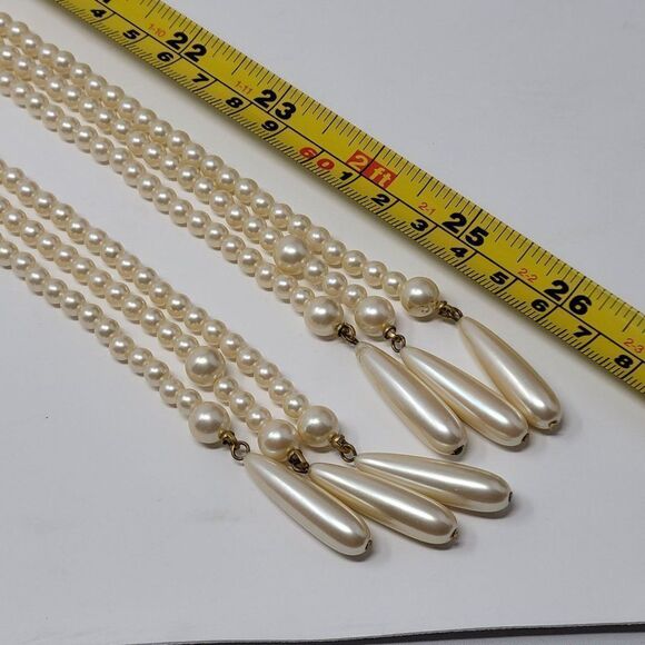 Vintage Signed Liz Claiborne Multi Strand Faux Pearl Tassel Lariat Necklace - Picture 8 of 14